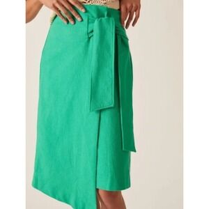 Anthropologie Maeve Asymmetrical Wrap Skirt Womens 14 Green Knee Length Preppy